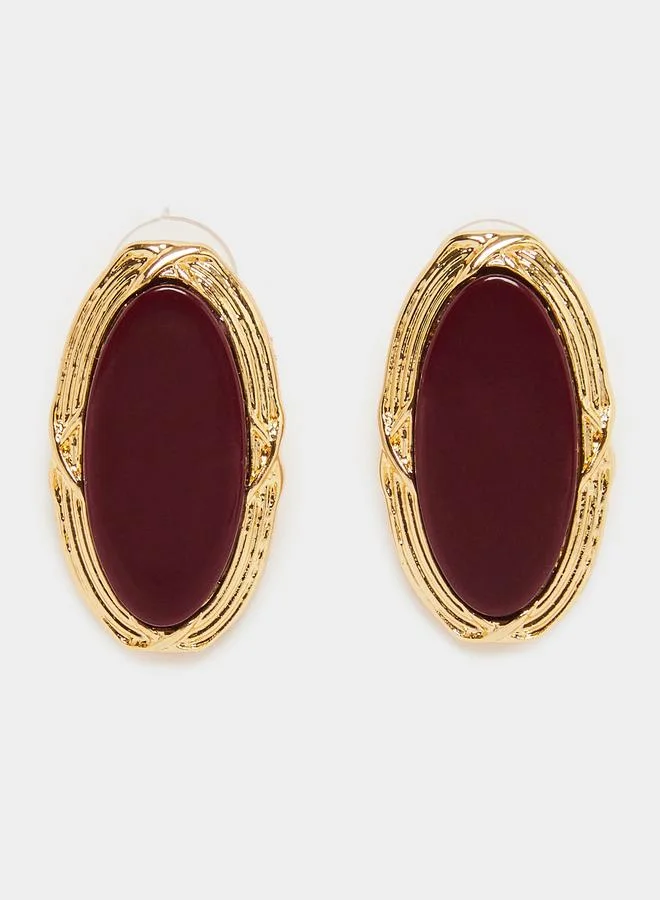 Styli Gold Tone Oval Stud Earrings